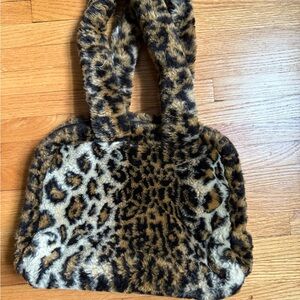 Fuzzy leopard print purse